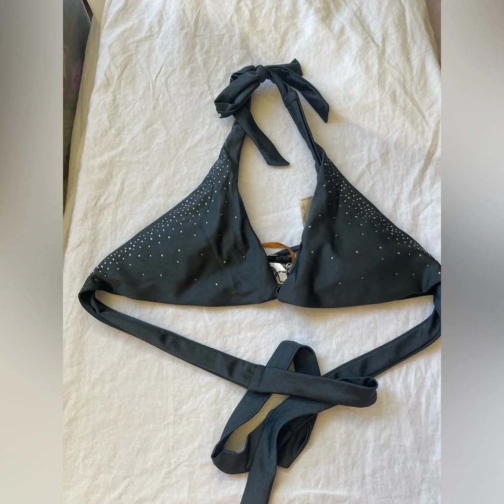 Bellissima Swarovski Crystal Bikini Top Embellished Halter Sparkle Size L NEW